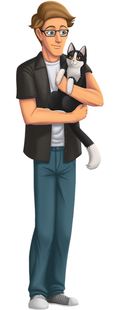 Scott Whiskers holding a cat
